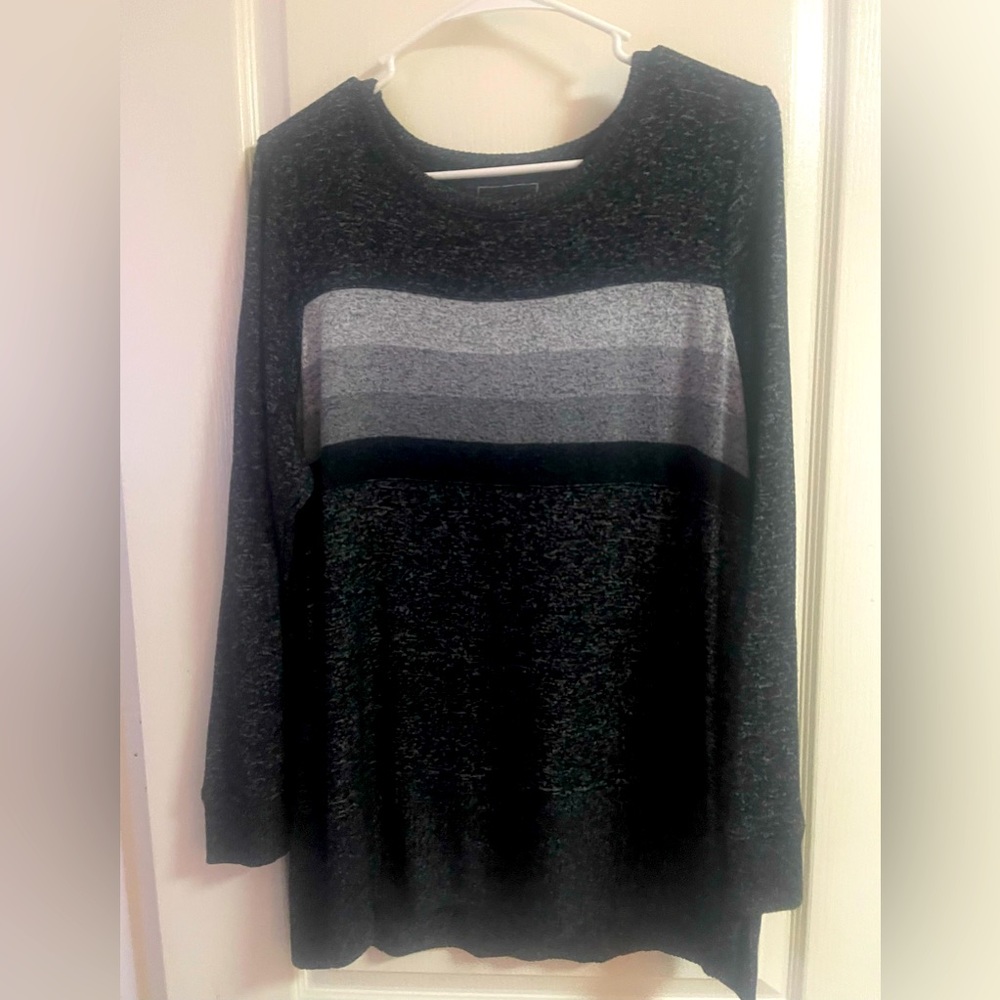 Sonoma women’s black sweater with grey stripes in L. Worn once